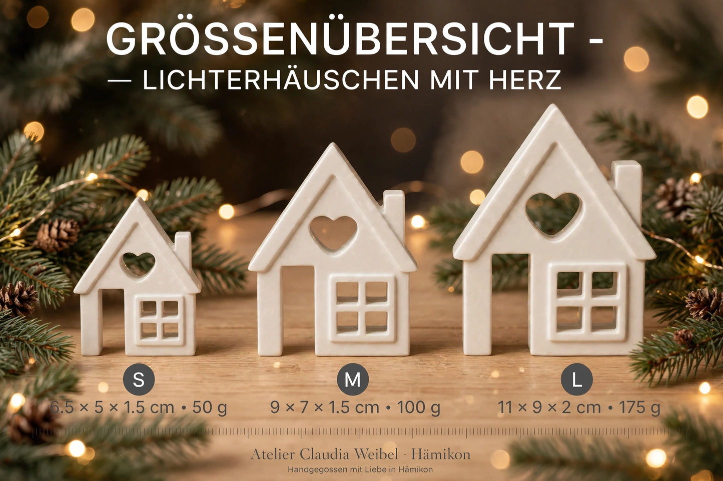 Lichterdorf 3er-Set mit Herz S/M/L - Handgegossen