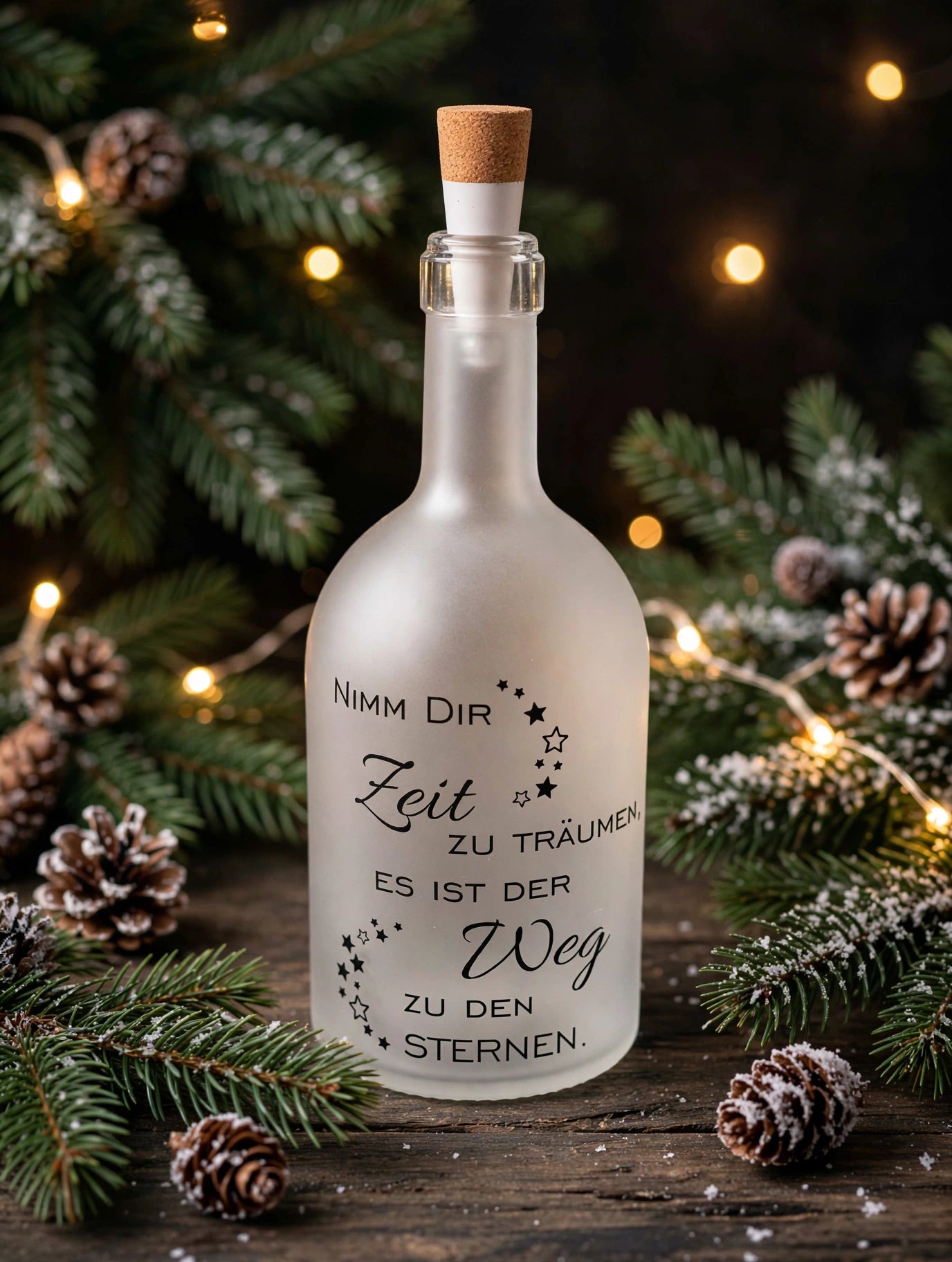 Freundin Weihnachtsgeschenk - Leuchtflasche "Zeit zu träumen" | LED Nachtlicht Sterne