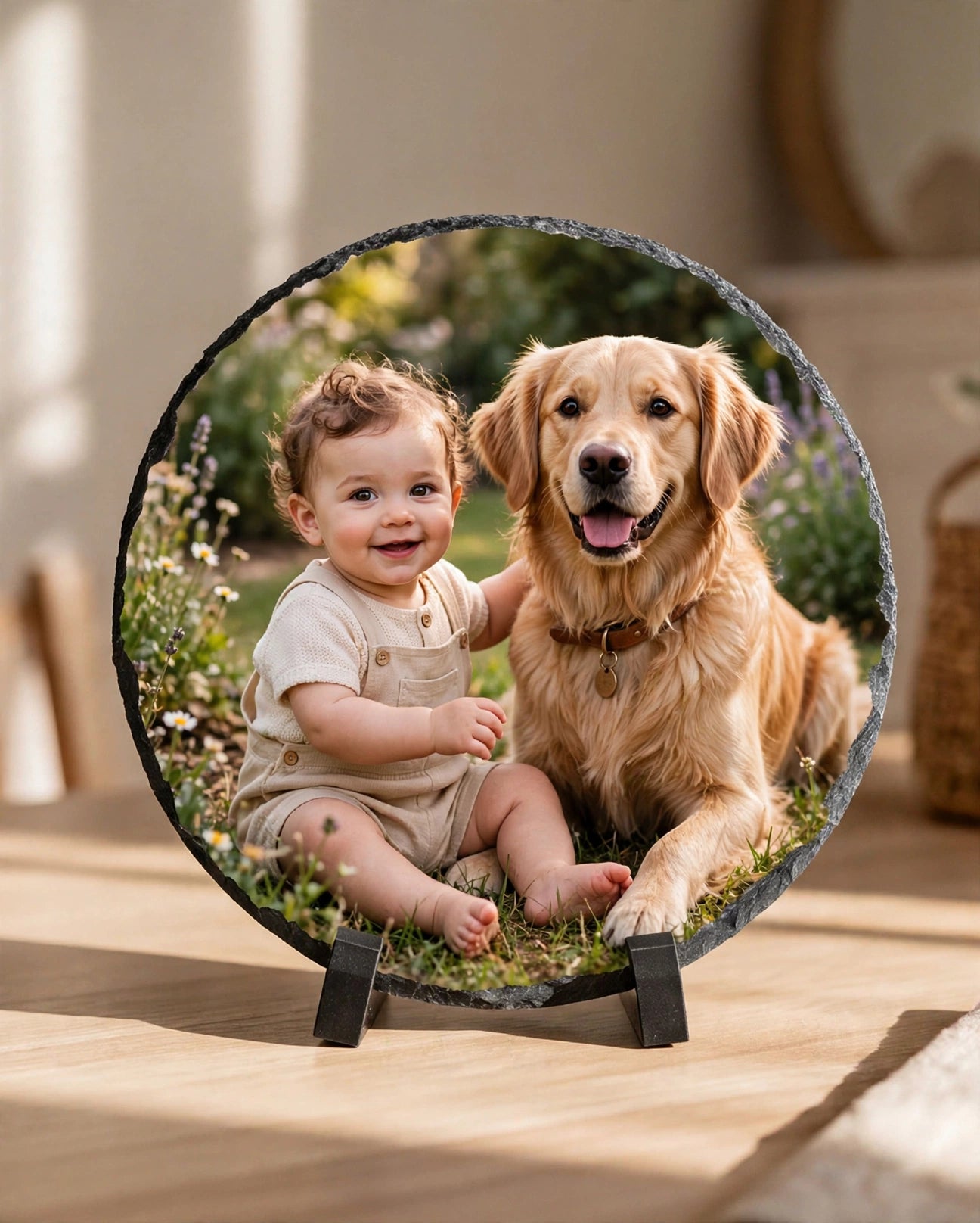 Foto auf Schieferplatte rund 20cm - Personalisiertes Geschenk mit Foto - Hochzeitsgeschenk & Fotogeschenk Schweiz