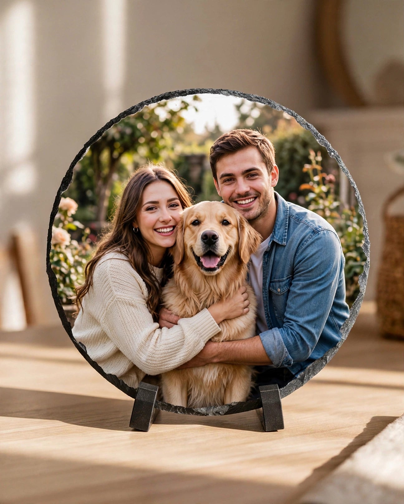 Foto auf Schieferplatte rund 20cm - Personalisiertes Geschenk mit Foto - Hochzeitsgeschenk & Fotogeschenk Schweiz