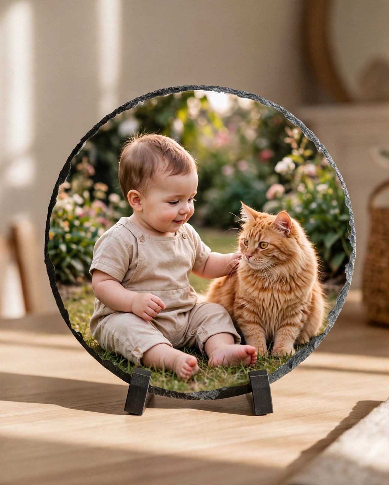 Foto auf Schieferplatte rund 20cm - Personalisiertes Geschenk mit Foto - Hochzeitsgeschenk & Fotogeschenk Schweiz