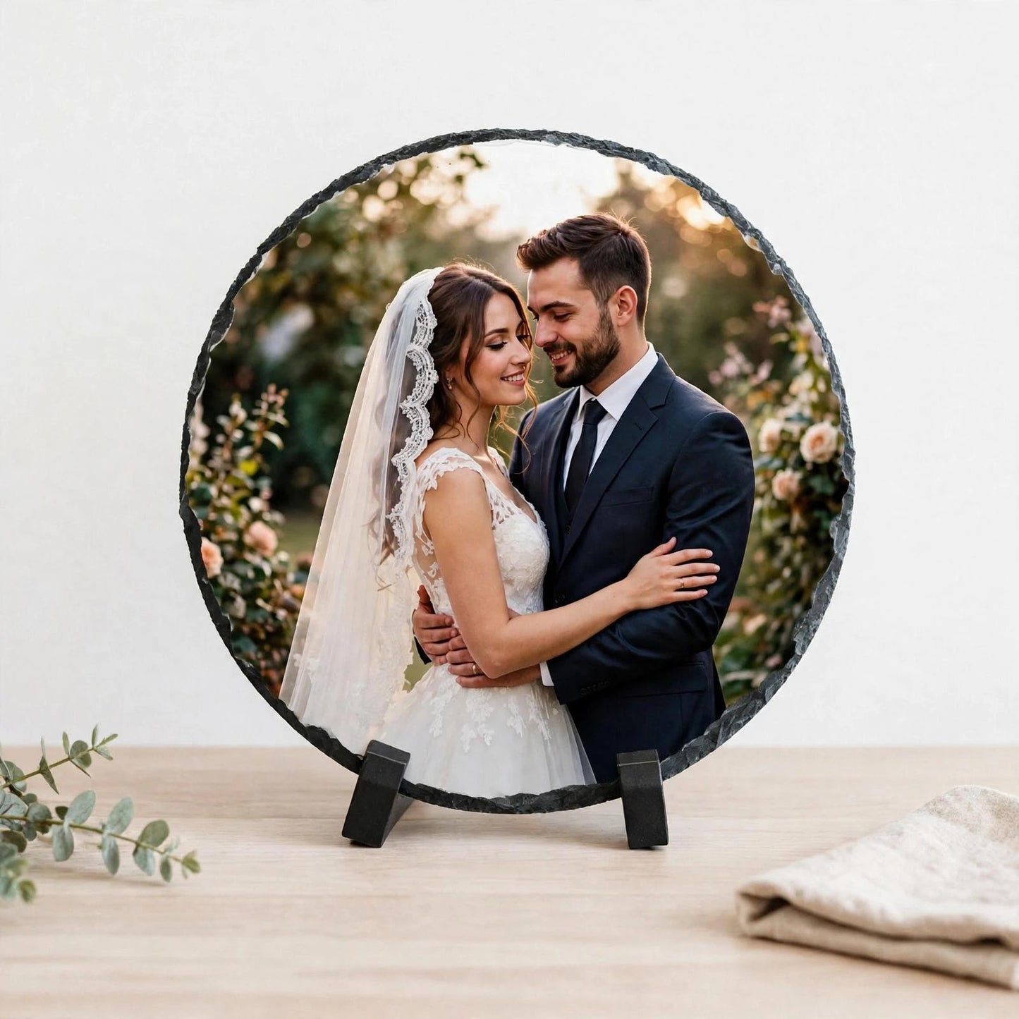 Foto auf Schieferplatte rund 20cm - Personalisiertes Geschenk mit Foto - Hochzeitsgeschenk & Fotogeschenk Schweiz