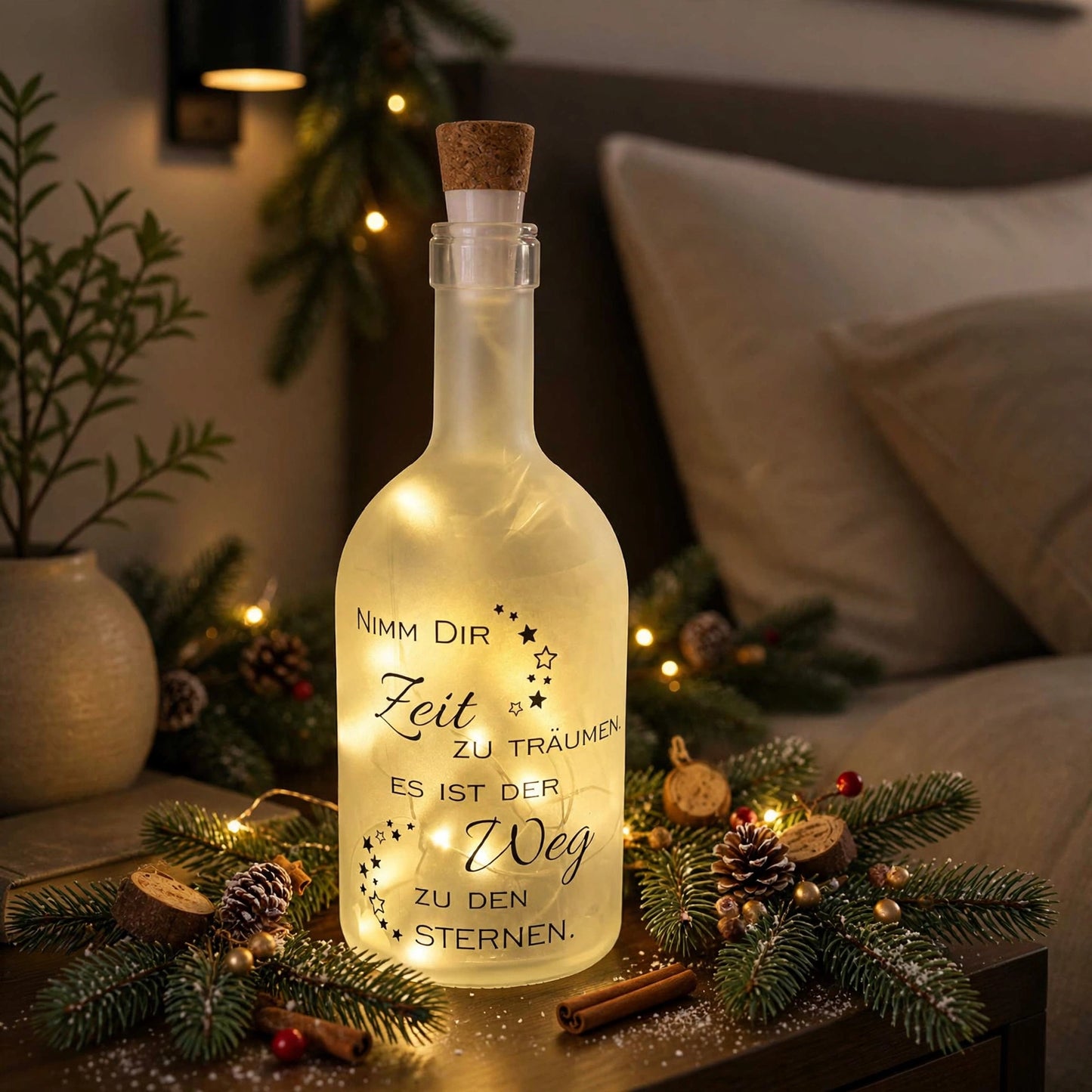 Freundin Weihnachtsgeschenk - Leuchtflasche "Zeit zu träumen" | LED Nachtlicht Sterne