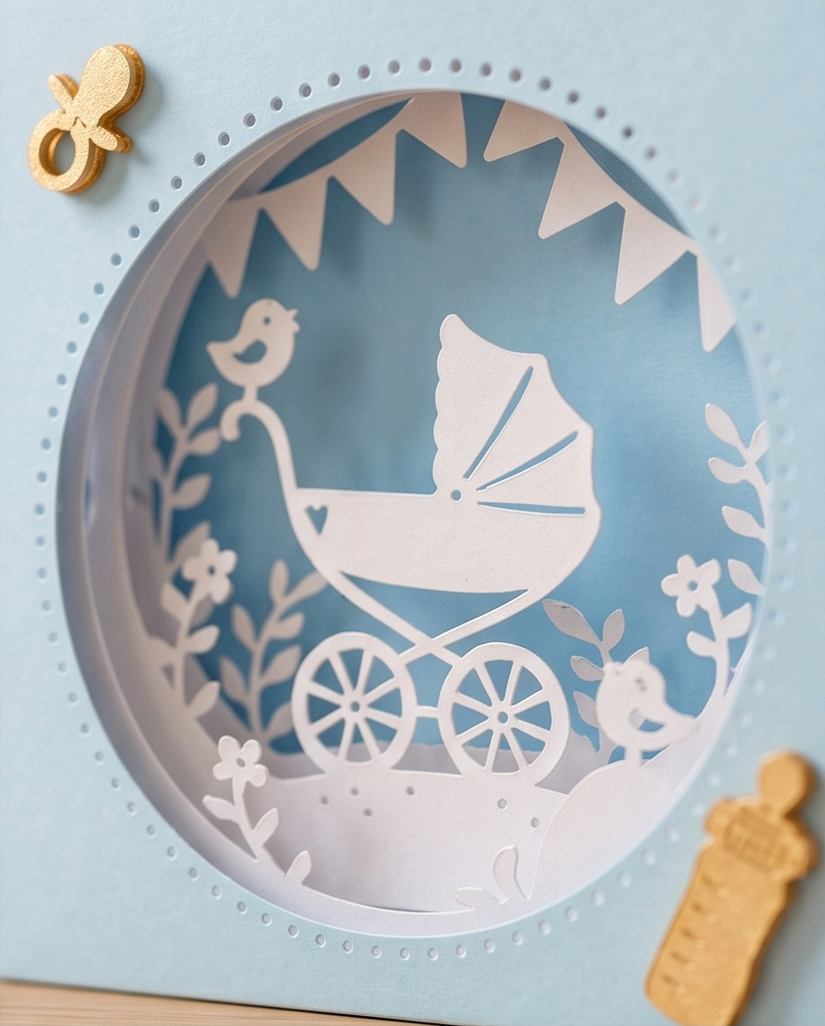 Geschenk zur Geburt | 3D-Karte Baby Junge "Kinderwagen blau"