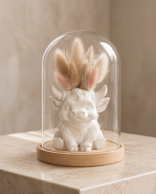 Geschenk für Deko-Liebhaber | Hochlandkuh "Glasglocke mit Trockenblumen"