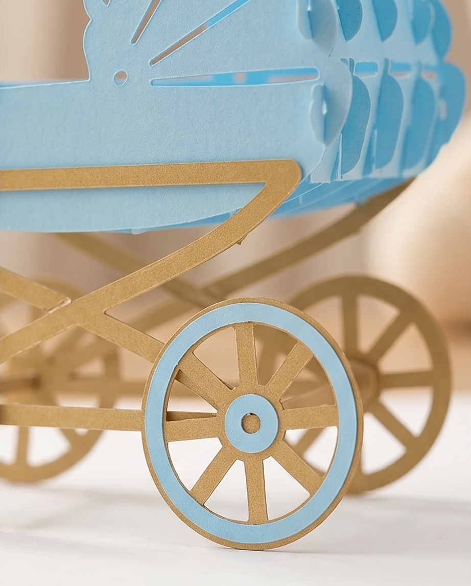 Geburtskarte Junge - 3D Pop-Up Karte Kinderwagen Hellblau