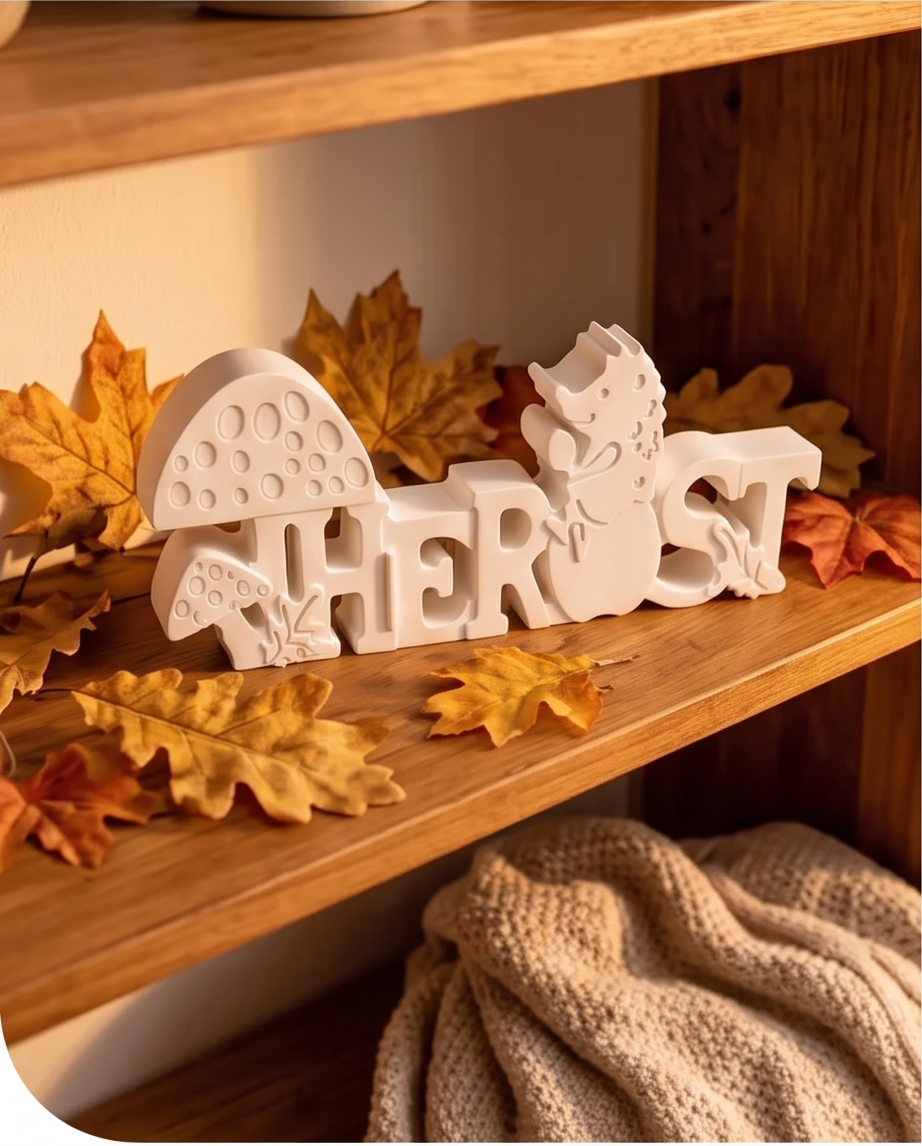 Herbst Deko Schriftzug Igel Pilz 19,5cm Keraflott Aufsteller Handgefertigt