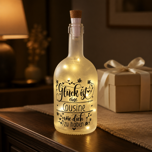 Geschenk für Cousine | LED Flasche "Glück ist eine Cousine wie dich"