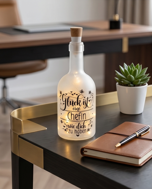 Geschenk Chefin personalisiert - LED Flasche mit Folie Danke