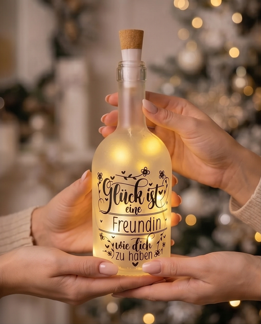 Geschenk für Freundin | LED Flasche "Glück ist eine Freundin wie dich zu haben"