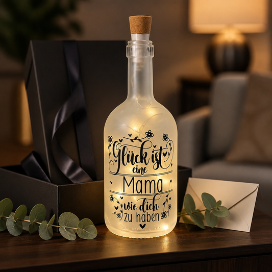 Geschenk für Mama | LED Flasche "Glück ist eine Mama wie dich"