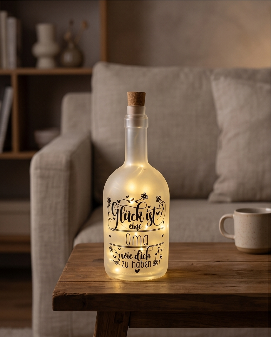 Geschenk für Oma | LED Flasche "Glück ist eine Oma wie dich zu haben"