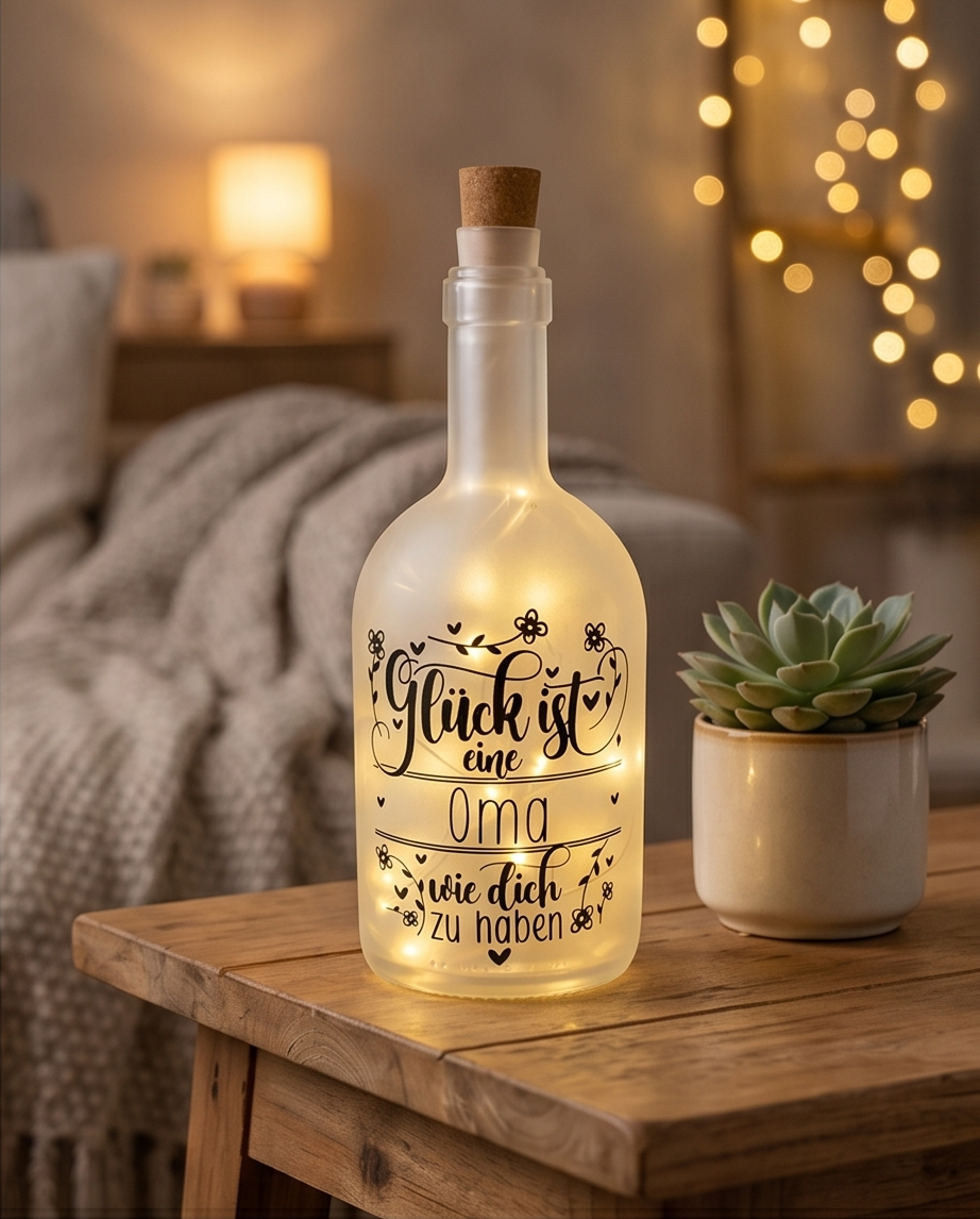 Geschenk für Oma | LED Flasche "Glück ist eine Oma wie dich zu haben"