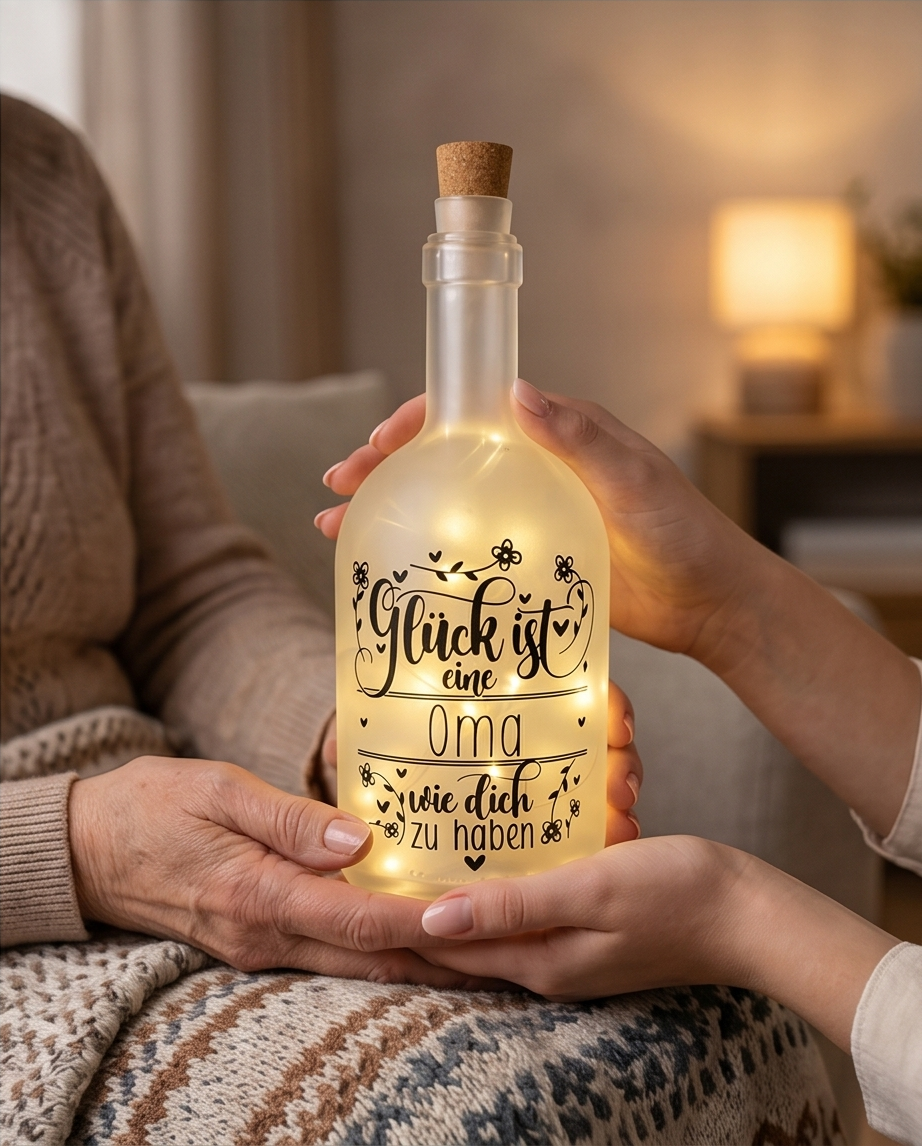 Geschenk für Oma | LED Flasche "Glück ist eine Oma wie dich zu haben"