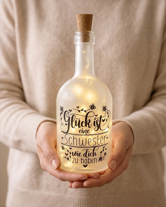 Geschenk für Schwester | LED Flasche "Glück ist eine Schwester wie dich zu haben"