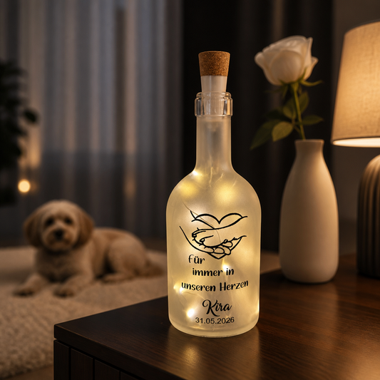 Geschenk mit Bedeutung | LED Flasche "Für immer im Herzen" - Hund