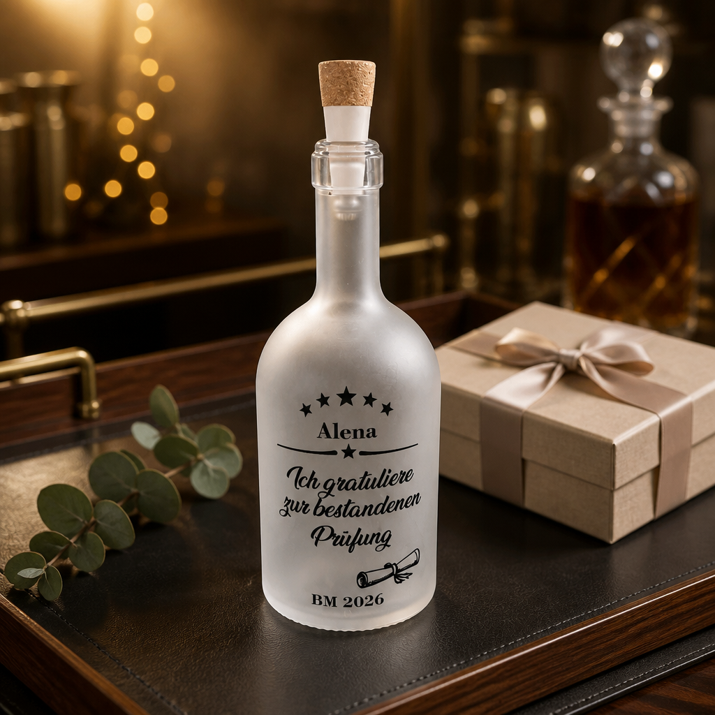 Geschenk mit Bedeutung | LED-Flasche "Lehrabschluss" - personalisiert