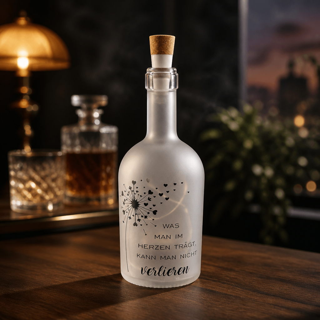 Erinnerungslicht "Für immer im Herzen" | LED Trauerflasche
