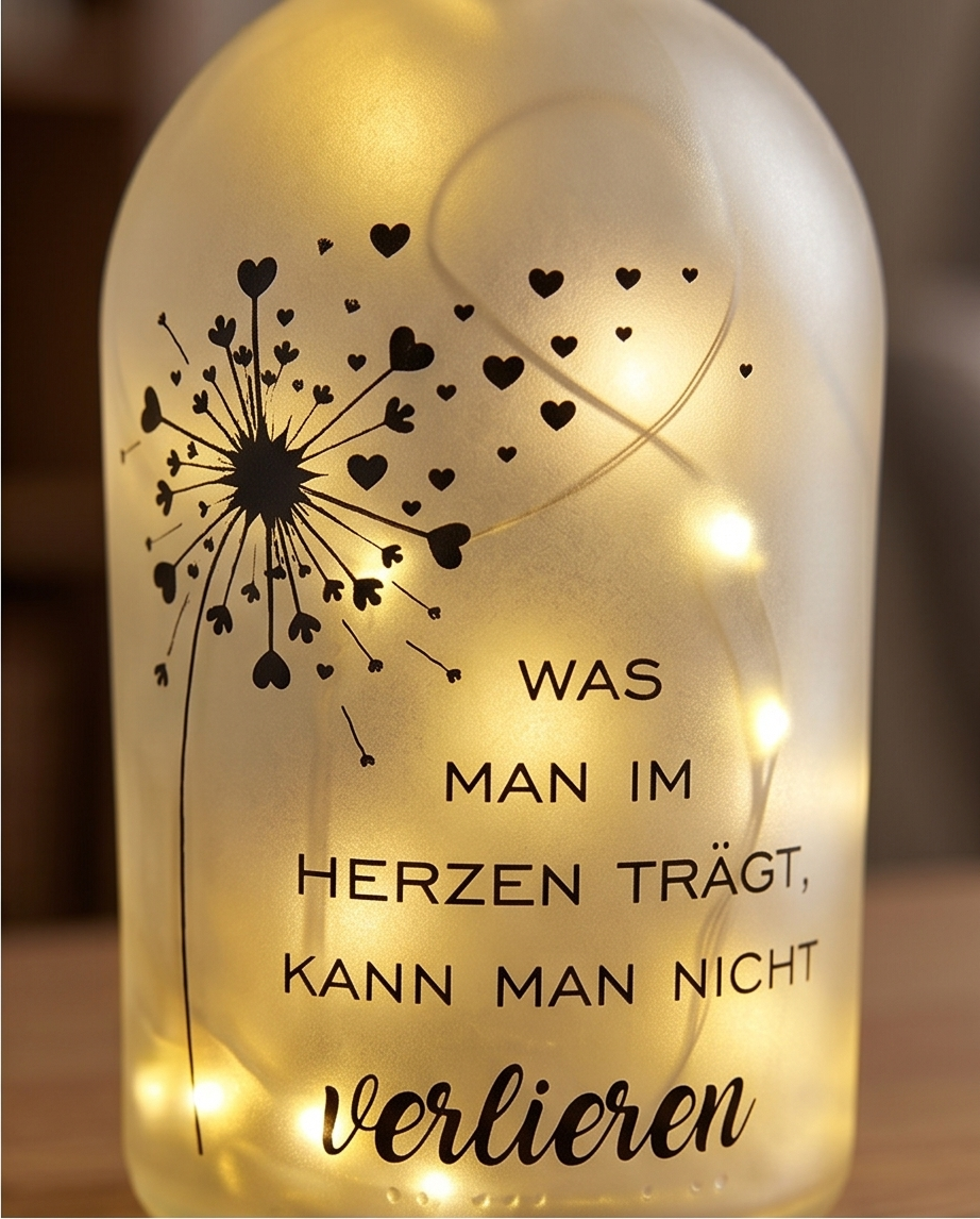 Erinnerungslicht "Für immer im Herzen" | LED Trauerflasche