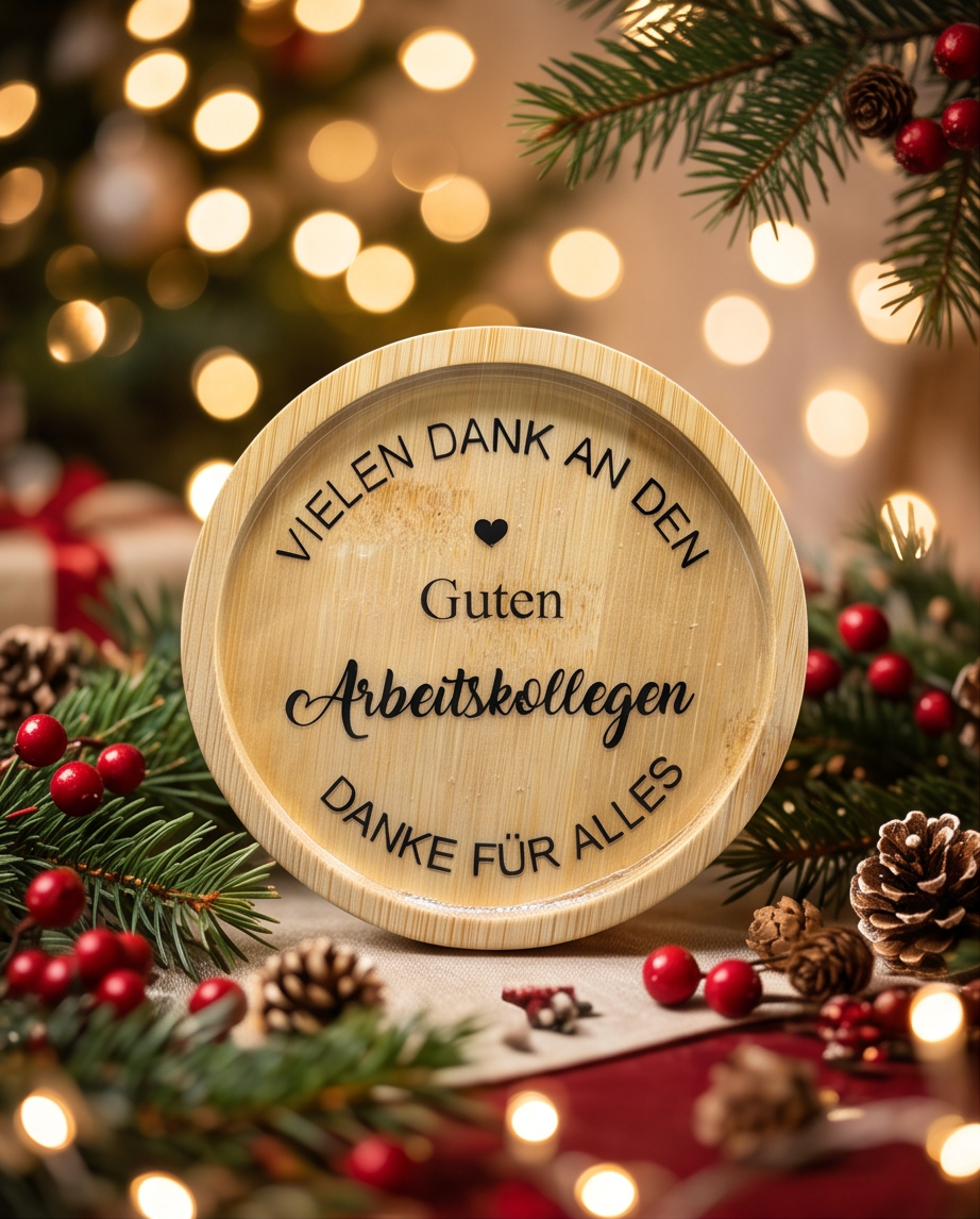 Bambus-Untersetzer mit Vinyl-Aufdruck "Vielen Dank an den guten Arbeitskollegen - Danke für alles", epoxyversiegelt, Weihnachtsdekoration