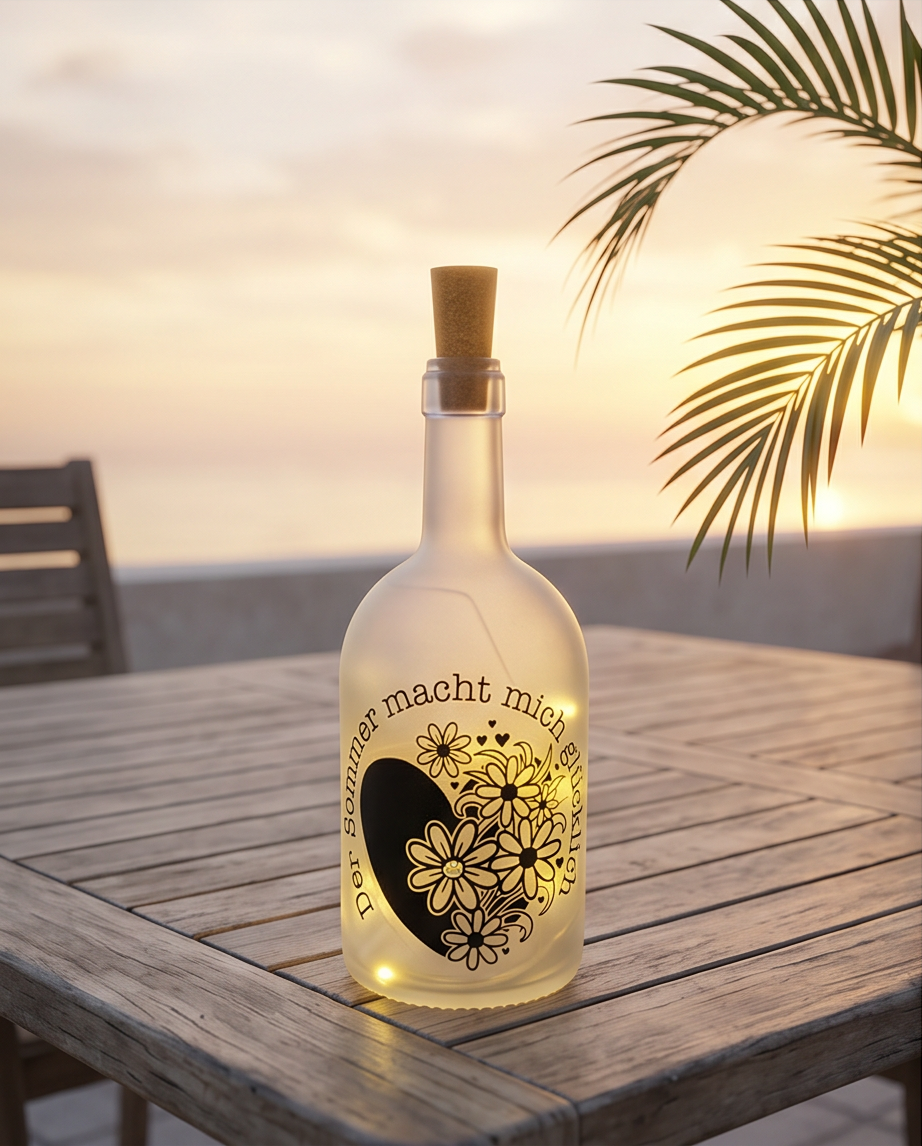 Sommer Deko | LED Flasche "Der Sommer macht mich glücklich" handgemacht