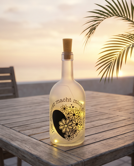 Sommer Deko | LED Flasche "Der Sommer macht mich glücklich" handgemacht