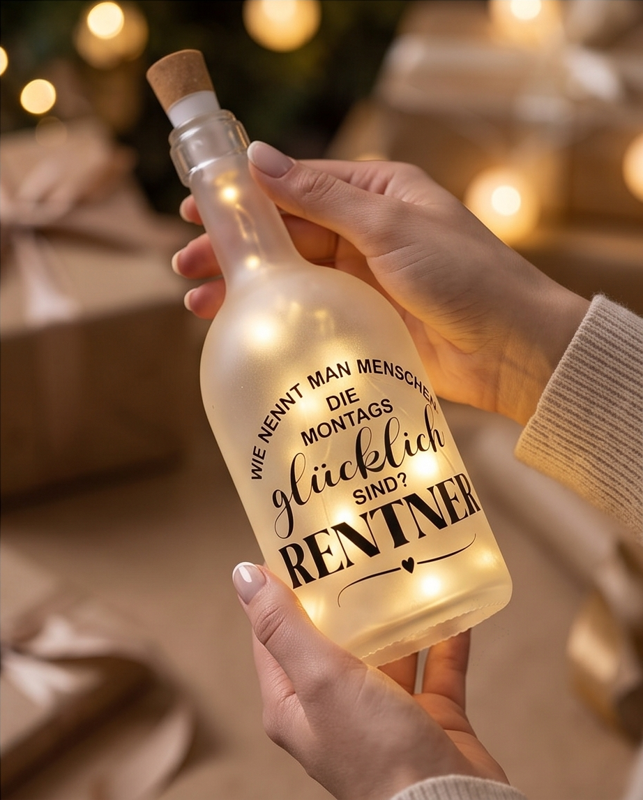 Geschenk zur Pensionierung | LED-Flasche Rentner Handgefertigt