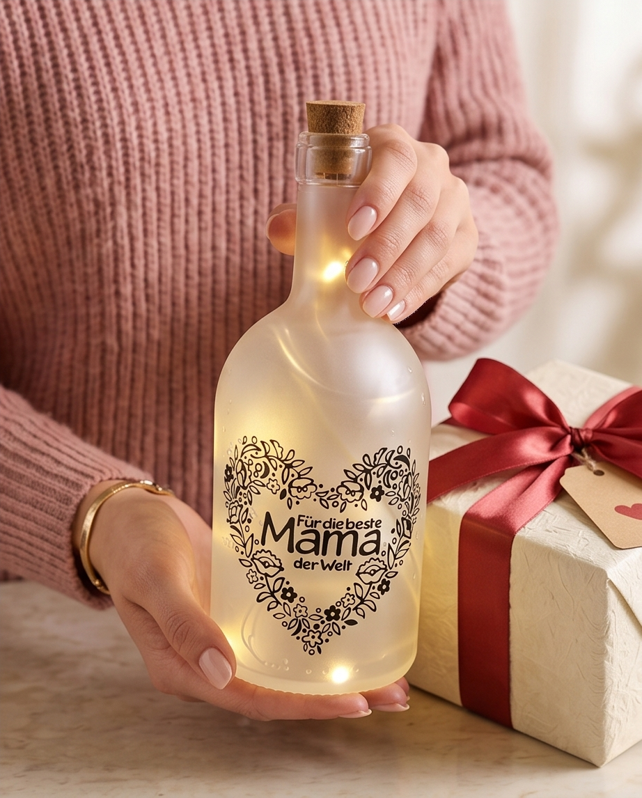 Geschenk für Mama | LED Flasche "Glück ist eine Mama wie dich"