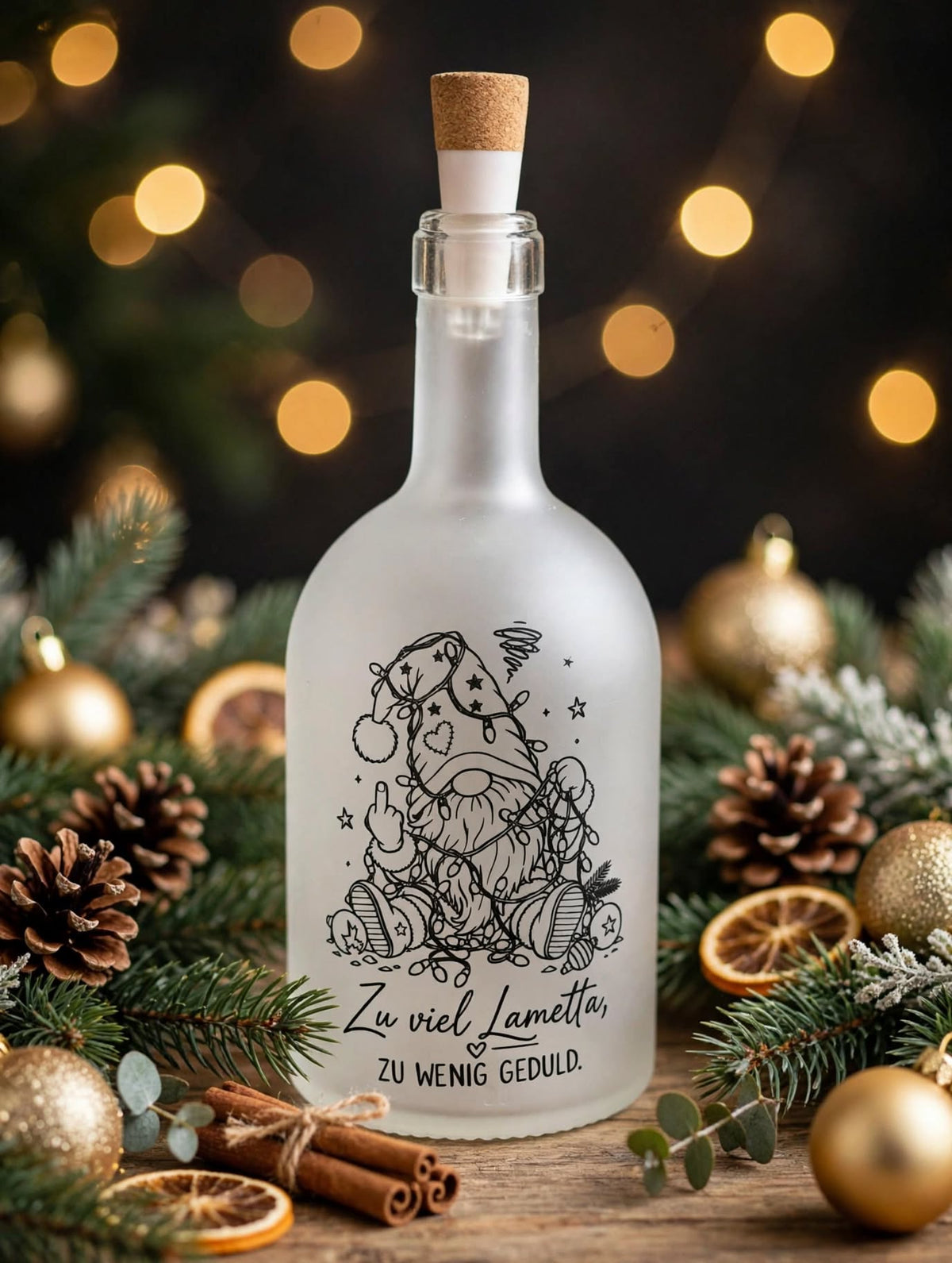 Flaschenlicht Wichtel Zu viel Lametta Zu wenig Geduld unbeleuchtet Weihnachtsdeko