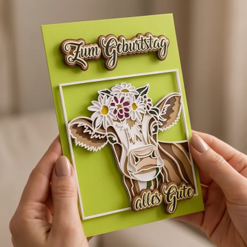 Hände halten 3D Geburtstagskarte Kuh Zum Geburtstag alles Gute als Geschenk für Kuhliebhaber