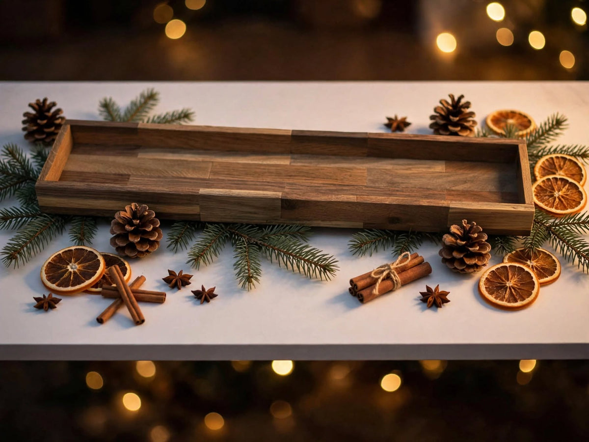 Holztablett aus Räuchereiche 48x9x3 cm leer - handgebaut geschliffen geölt für Adventsset