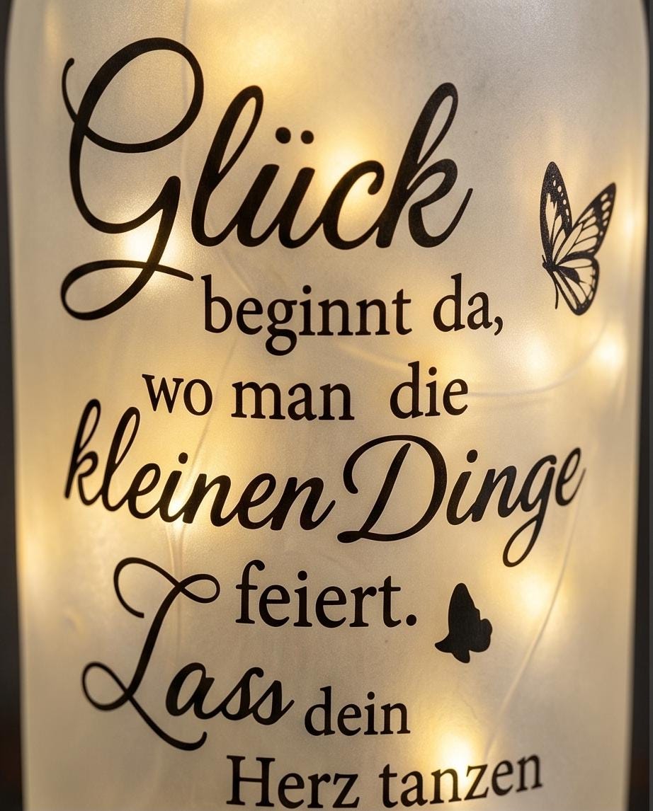 Geschenk für Glücksmomente | LED Flasche "Glück" handgemacht