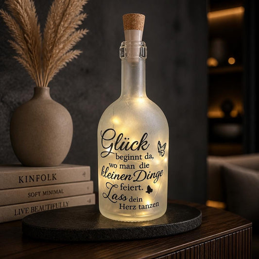 Geschenk für Glücksmomente | LED Flasche "Glück" handgemacht