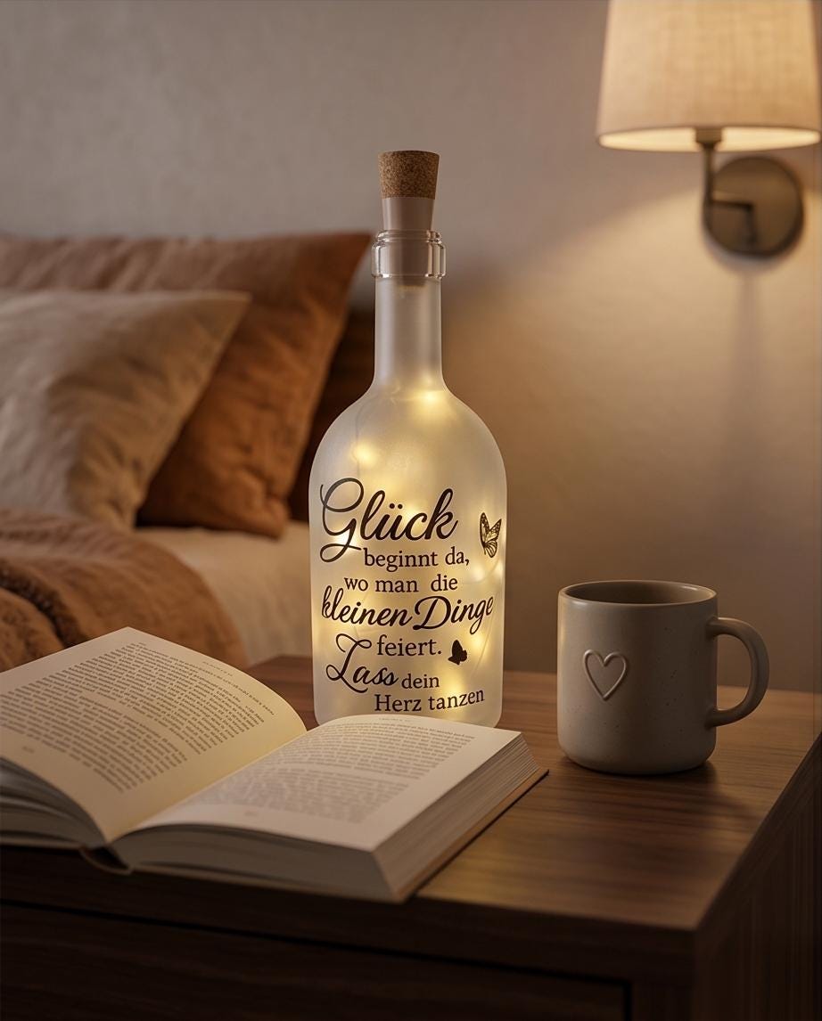 Geschenk für Glücksmomente | LED Flasche "Glück" handgemacht